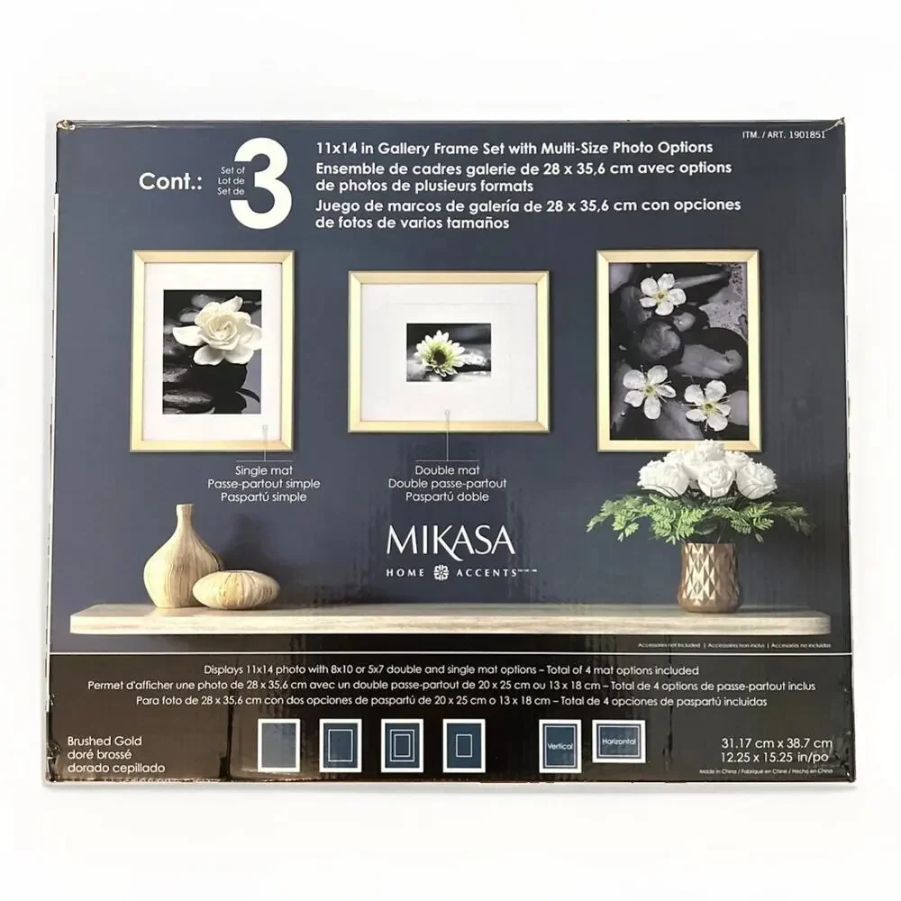 Mikasa Home Accents Gold Wall Photo Frame Set 3 Piece 11x14 NEW